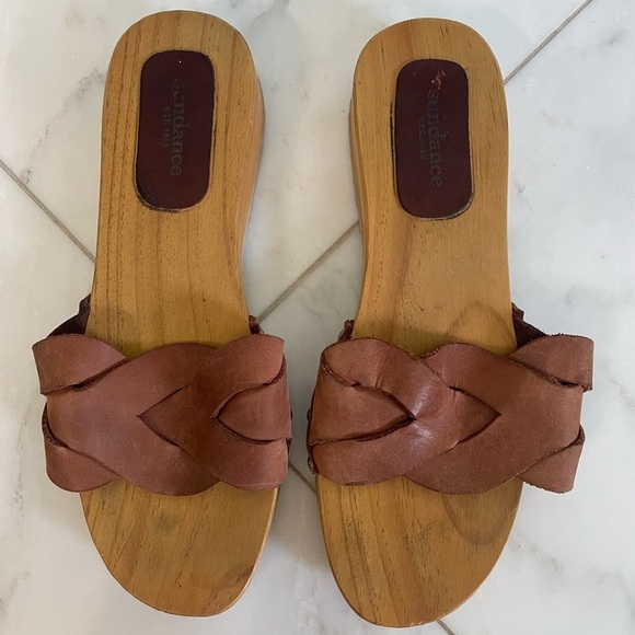 Sundance, euro 41, US Women’s 9.5-10, brown braided leather and wood sandals EUC - Picture 3 of 9